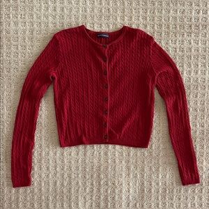 Red Cable Knit Cardigan Sweater